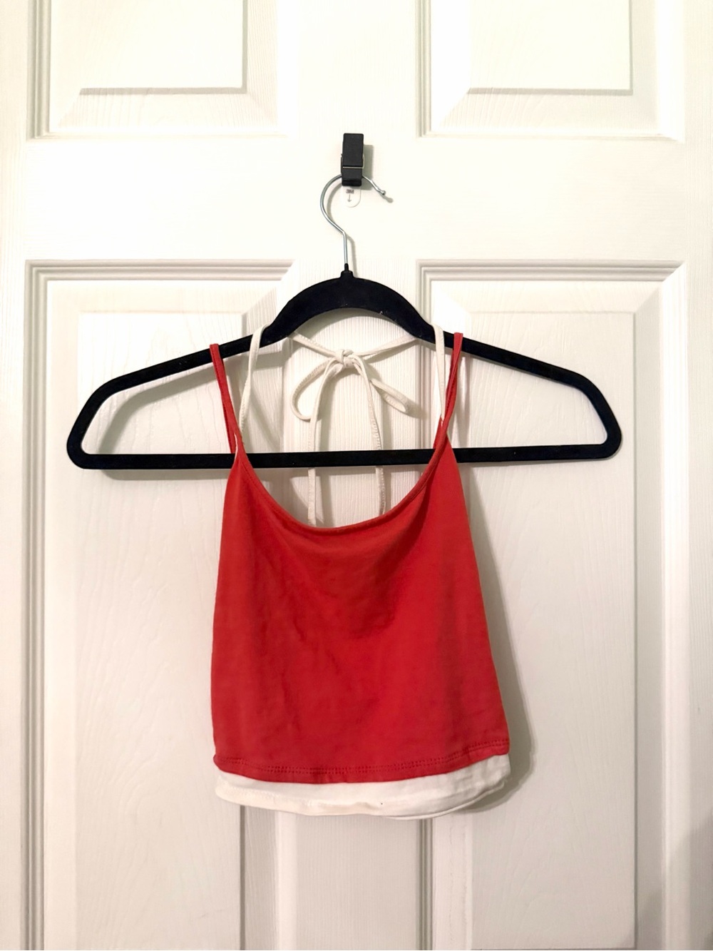 Tilly's Red Crop Tank with White Layered Hem